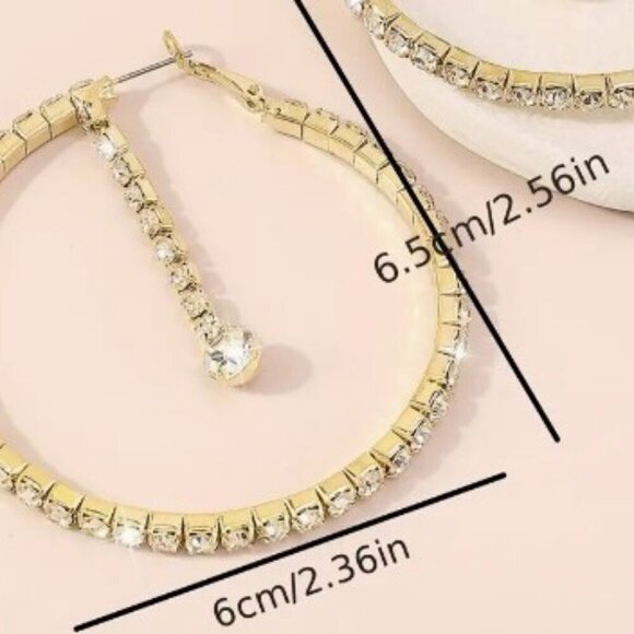 Circle Hoop Earrings - Hollow Design, Zinc Alloy, Glass Filled, Sexy Chic - Picture 2 of 4